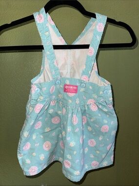Vintage OshKosh B'gosh Mint Blue Floral Corduroy Overall Dress